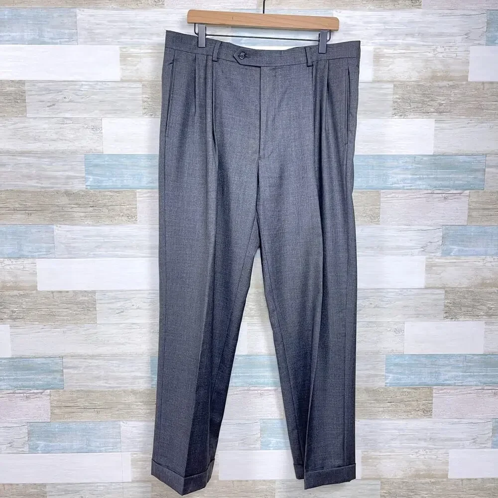 Jos A Bank Wool Nailhead Suit Gray Mens Two Button 41L Jacket 35L Pleated Pants